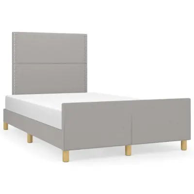 The Living Store Posteljni okvir z vzglavjem svetlo siv 120x190 cm tkanina - Posteljni Okvir Z Vzglavjem