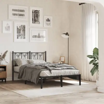 The Living Store Kovinski posteljni okvir z vzglavjem črn 120x190 cm - Posteljni Okvir