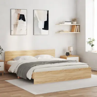 The Living Store Posteljni okvir z vzglavjem sonoma hrast 160x200 cm - Posteljni Okvir