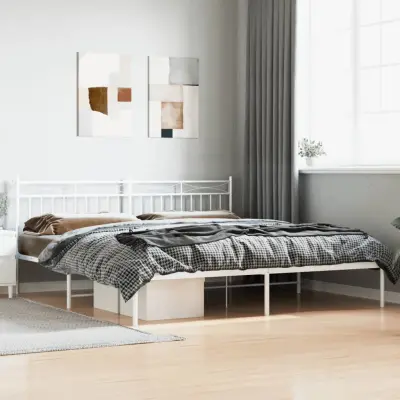 The Living Store Kovinski posteljni okvir z vzglavjem bel 193x203 cm - Posteljni Okvir
