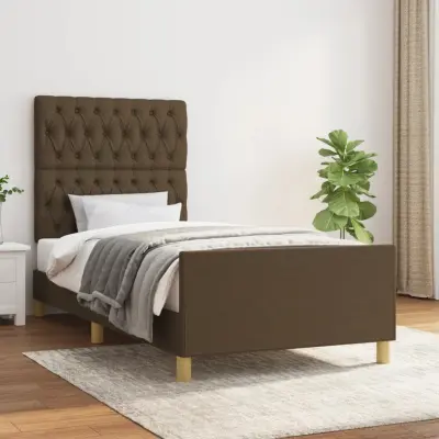 The Living Store Posteljni okvir z vzglavjem temno rjav 90x190 cm blago - Posteljni Okvir Z Vzglavjem