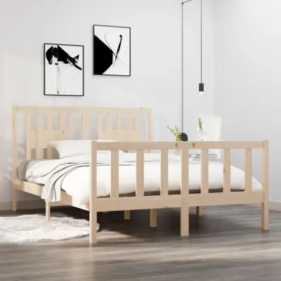 The Living Store Posteljni okvir iz trdnega lesa 135x190 cm - Posteljni Okvir