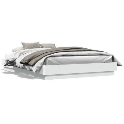 The Living Store Posteljni okvir z LED diodami bel 150x200 cm - Posteljni Okvir