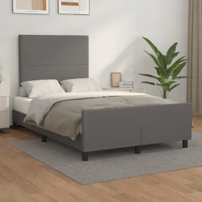 The Living Store Posteljni okvir z vzglavjem siv 120x190 cm umetno usnje - Posteljni Okvir Z Vzglavjem