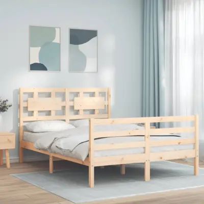 The Living Store Posteljni okvir z vzglavjem trden les - Posteljni Okvir