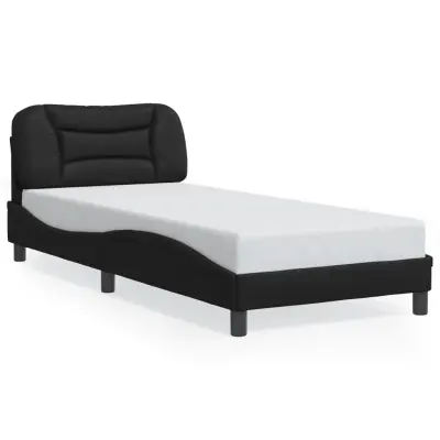The Living Store Posteljni okvir z LED lučkami črn 90x200 cm umetno usnje - Posteljni Okvir