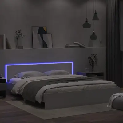 The Living Store Posteljni okvir z vzglavjem in LED bel 180x200 cm - Posteljni Okvir