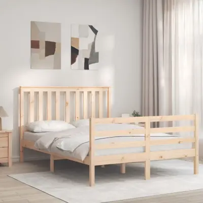 The Living Store Posteljni okvir z vzglavjem trden les - Posteljni Okvir