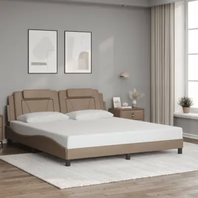 The Living Store Posteljni okvir z vzglavjem kapučino 180x200 cm umetno usnje - Posteljni Okvir