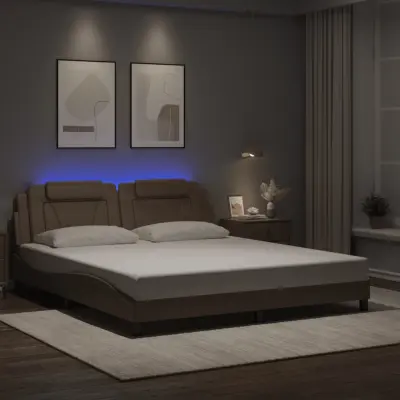The Living Store Posteljni okvir z LED lučkami kapučino 180x200 cm umetno usnje - Posteljni Okvir