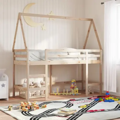 The Living Store Posteljni okvir z lestvijo in streho 80x200 cm borovina - Pograd