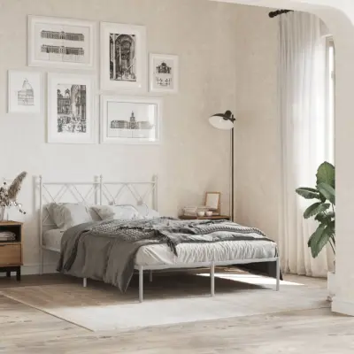 The Living Store Kovinski posteljni okvir z vzglavjem bel 120x190 cm - Posteljni Okvir