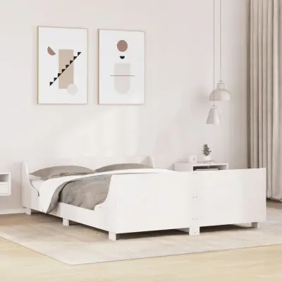 The Living Store Posteljni okvir brez vzmetnice bel 120x190 cm trdna borovina - Posteljni Okvir