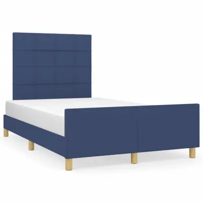 The Living Store Posteljni okvir z vzglavjem moder 120x190 cm tkanina - Posteljni Okvir Z Vzglavjem