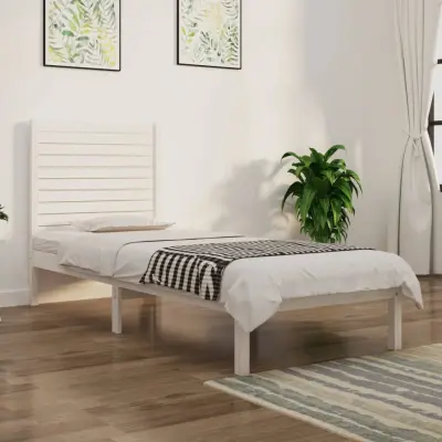 The Living Store Posteljni okvir bel iz trdnega lesa 75x190 cm - Posteljni Okvir