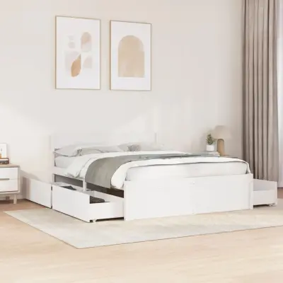 The Living Store Posteljni okvir brez vzmetnice bel 150x200 cm trdna borovina - Posteljni Okvir