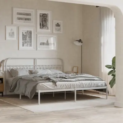 The Living Store Kovinski posteljni okvir z vzglavjem bel 183x213 cm - Posteljni Okvir