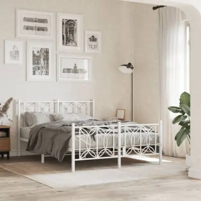 The Living Store Kovinski posteljni okvir z vzglavjem in vznožjem bel 135x190 cm - Posteljni Okvir