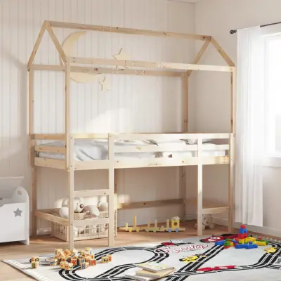 The Living Store Posteljni okvir z lestvijo in streho 90x190 cm borovina - Pograd