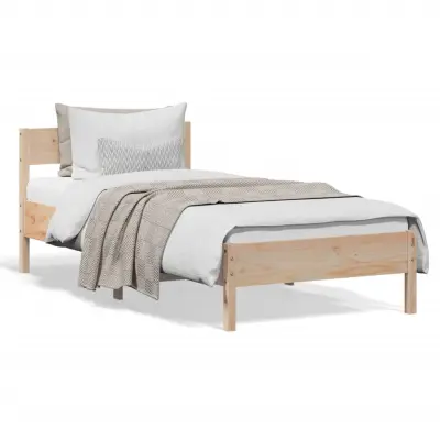 The Living Store Posteljni okvir brez vzmetnice 75x190 cm trdna borovina - Posteljni Okvir