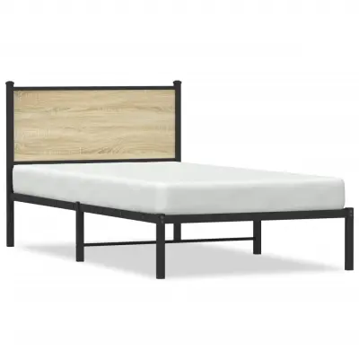 The Living Store Kovinski posteljni okvir z vzglavjem sonoma hrast 107x203 cm - Posteljni Okvir