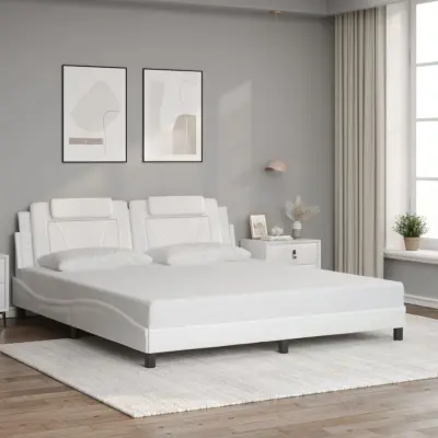 The Living Store Posteljni okvir z vzglavjem bel 180x200 cm umetno usnje - Posteljni Okvir
