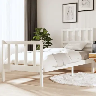 The Living Store Posteljni okvir bel 75x190 cm trden les - Posteljni Okvir