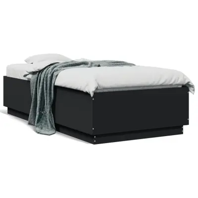 The Living Store Posteljni okvir z LED lučkami črn 90x190 cm inženirski les - Posteljni Okvir