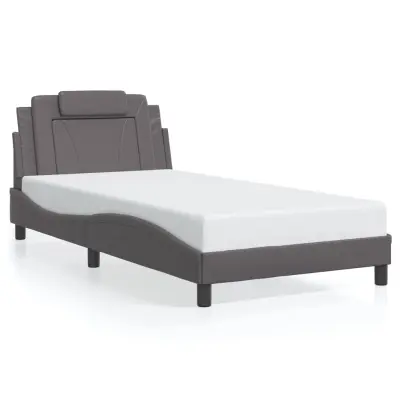 The Living Store Posteljni okvir z LED lučkami siv 100x200 cm umetno usnje - Posteljni Okvir