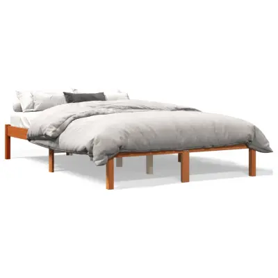 The Living Store Posteljni okvir brez vzmetnice voščeno rjav 140x190 cm borovina - Posteljni Okvir