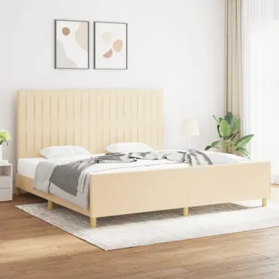 The Living Store Posteljni okvir z vzglavjem krem 200x200 cm blago - Posteljni Okvir Z Vzglavjem