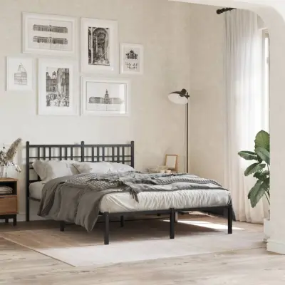 The Living Store Kovinski posteljni okvir z vzglavjem črn 120x190 cm - Posteljni Okvir