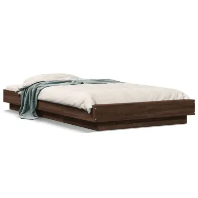 The Living Store Posteljni okvir z LED lučkami rjavi hrast 75x190 cm inž. les - Posteljni Okvir