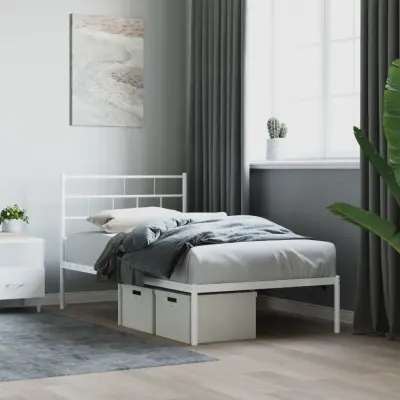 The Living Store Kovinski posteljni okvir z vzglavjem bel 100x200 cm - Kovinski Posteljni Okvir