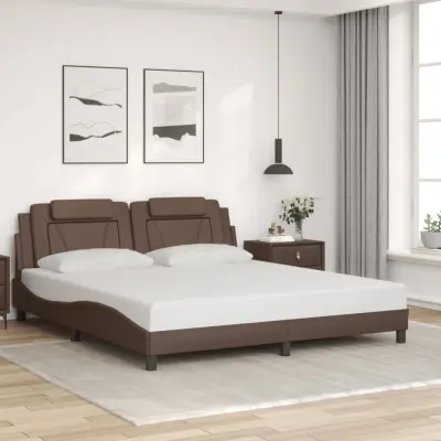 The Living Store Posteljni okvir z vzglavjem rjav 180x200 cm umetno usnje - Posteljni Okvir