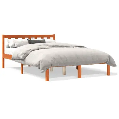 The Living Store Posteljni okvir brez vzmetnice voščeno rjav 140x190 cm borovina - Posteljni Okvir