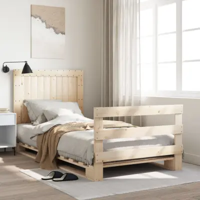 The Living Store Posteljni okvir z vzglavjem 100x200 cm trdna borovina - Posteljni Okvir