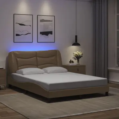 The Living Store Posteljni okvir z LED lučkami kapučino 140x200 cm umetno usnje - Posteljni Okvir