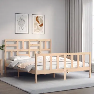 The Living Store Posteljni okvir z vzglavjem trden les - Posteljni Okvir