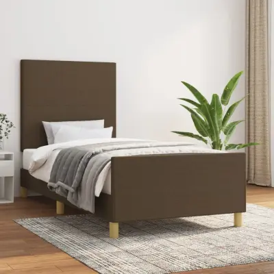 The Living Store Posteljni okvir z vzglavjem temno rjav 90x190 cm blago - Posteljni Okvir Z Vzglavjem