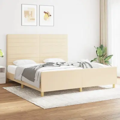 The Living Store Posteljni okvir z vzglavjem krem 180x200 cm blago - Posteljni Okvir Z Vzglavjem