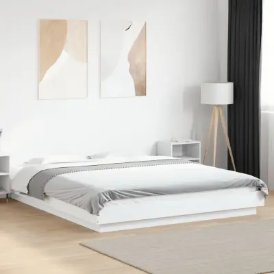 The Living Store Posteljni okvir z LED lučkami bel 150x200 cm inženirski les - Posteljni Okvir
