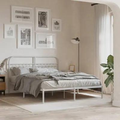 The Living Store Kovinski posteljni okvir z vzglavjem bel 150x200 cm - Posteljni Okvir