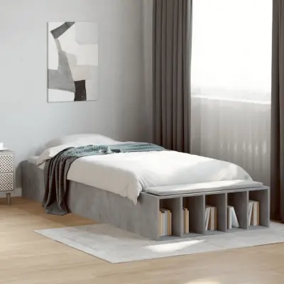 The Living Store Posteljni okvir betonsko siv 75x190 cm inženirski les - Posteljni Okvir