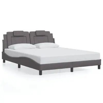 The Living Store Posteljni okvir z LED lučkami siv 160x200 cm umetno usnje - Posteljni Okvir