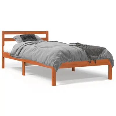 The Living Store Posteljni okvir brez vzmetnice voščeno rjav 75x190 cm borovina - Posteljni Okvir