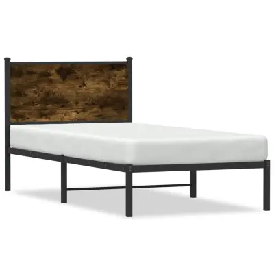 The Living Store Posteljni okvir z vzglavjem dimljeni hrast 90x200 cm - Posteljni Okvir
