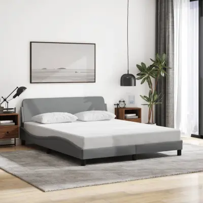The Living Store Posteljni okvir brez vzmetnice svetlo siv 160x200 cm blago - Posteljni Okvir