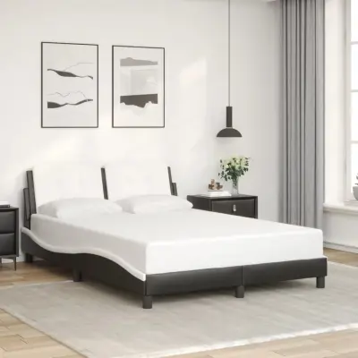 The Living Store Posteljni okvir z vzglavjem črn in bel 140x190 cm umetno usnje - Posteljni Okvir