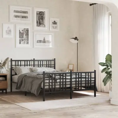 The Living Store Kovinski posteljni okvir z vzglavjem in vznožjem črn 140x190 cm - Posteljni Okvir